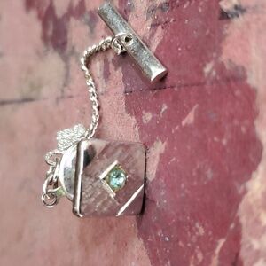 Vintage Sarah Coventry Tie Tack Pin  Square Aquamarine DZ667
